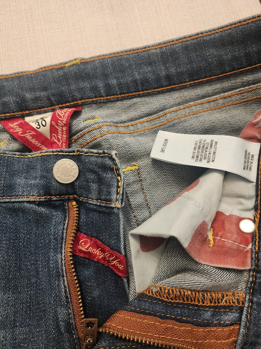 Lucky Brand Women's Blue Denim Bootcut Jeans with Orange Stitching